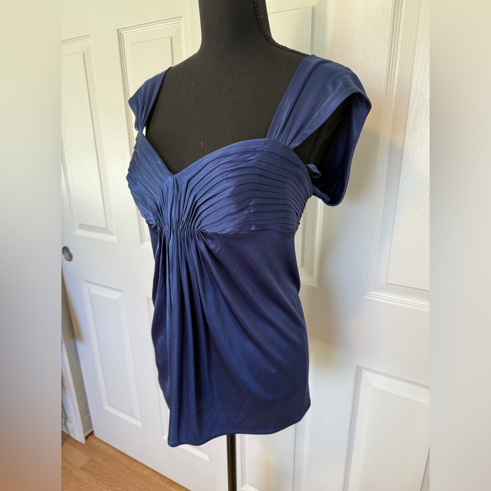 BCBGMaxAzria Deep Blue Pleated Blouse - Picture 5 of 8